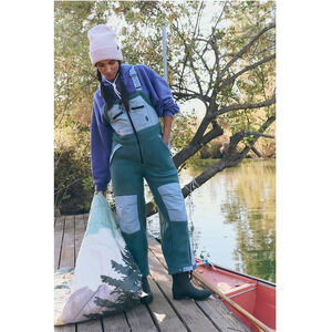 Free People Two-Tone Teal & Light Blue Ski Bib Overalls